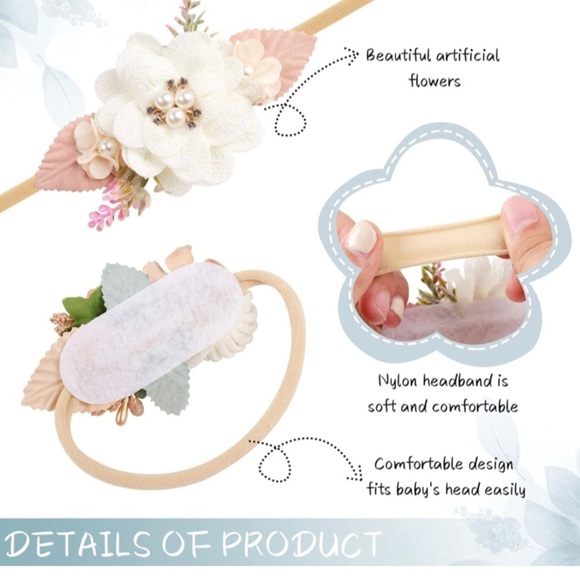 6PCS Baby Girl Flower Nylon Headband-Elastic Hair Band Handmade Bow​​ - Picture 7 of 7